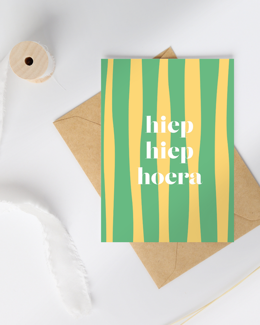 Verjaardagskaart Hiep Hiep Hoera (Groen/Geel)
