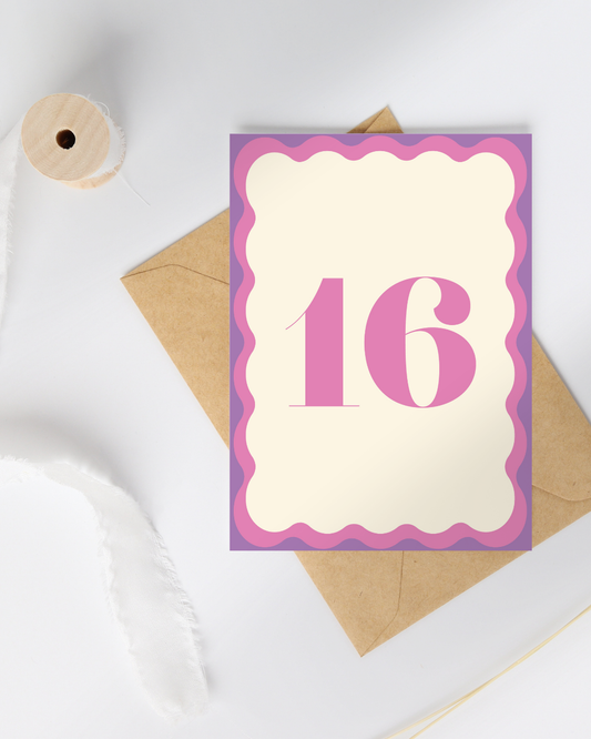 Verjaardagskaart 16 jaar (roze)